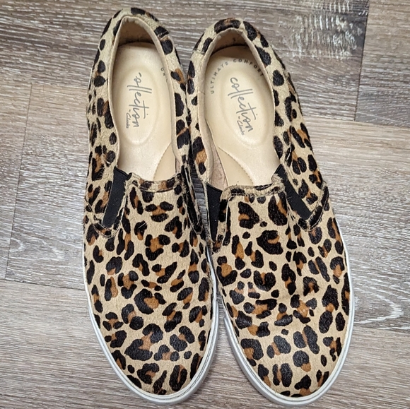 Clarks Animal Print Slip-On Sneakers faux Calfhair Classic Global Woman's 8.5‎ - Picture 1 of 7